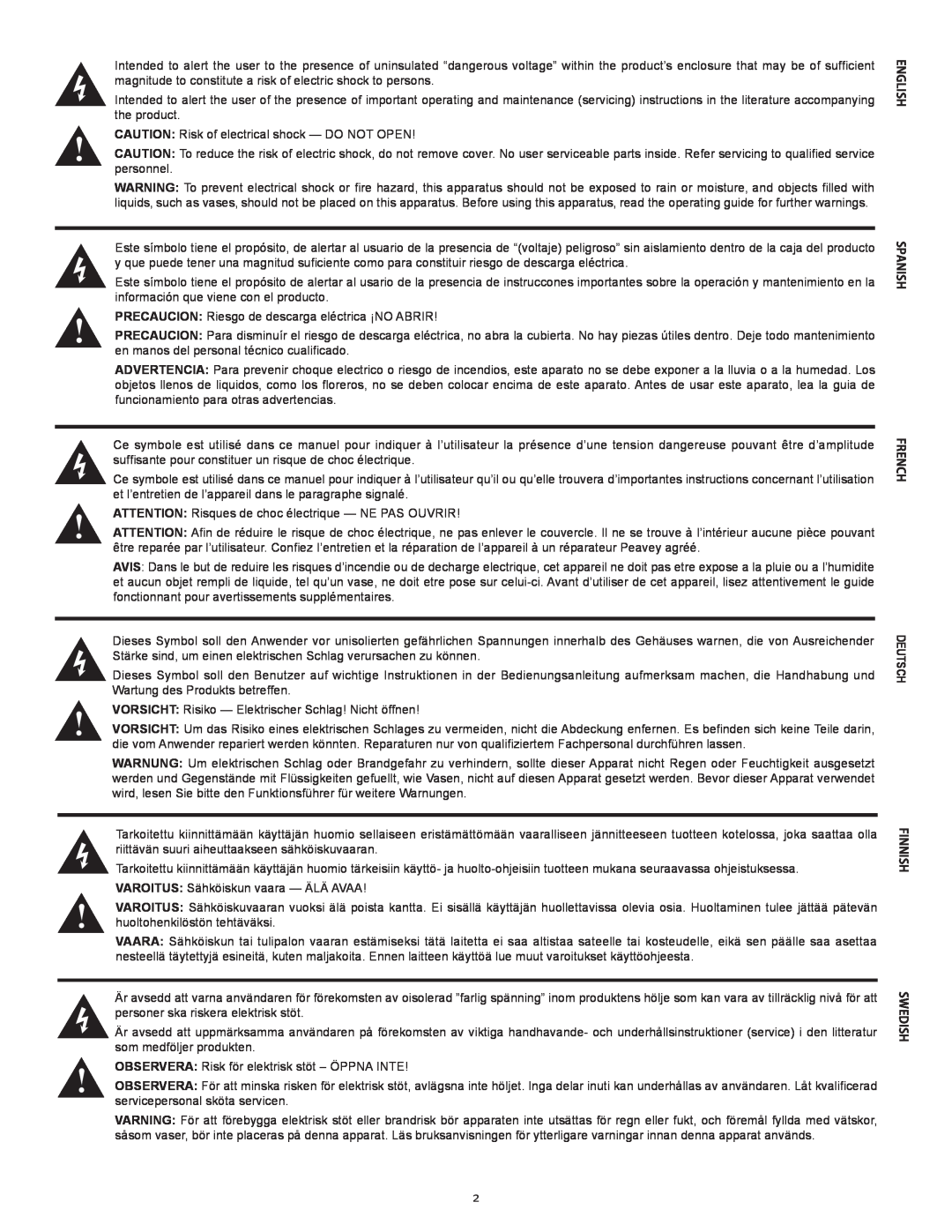 Peavey IPR 4500 manual CAUTION Risk of electrical shock - DO NOT OPEN, PRECAUCION Riesgo de descarga eléctrica ¡NO ABRIR 