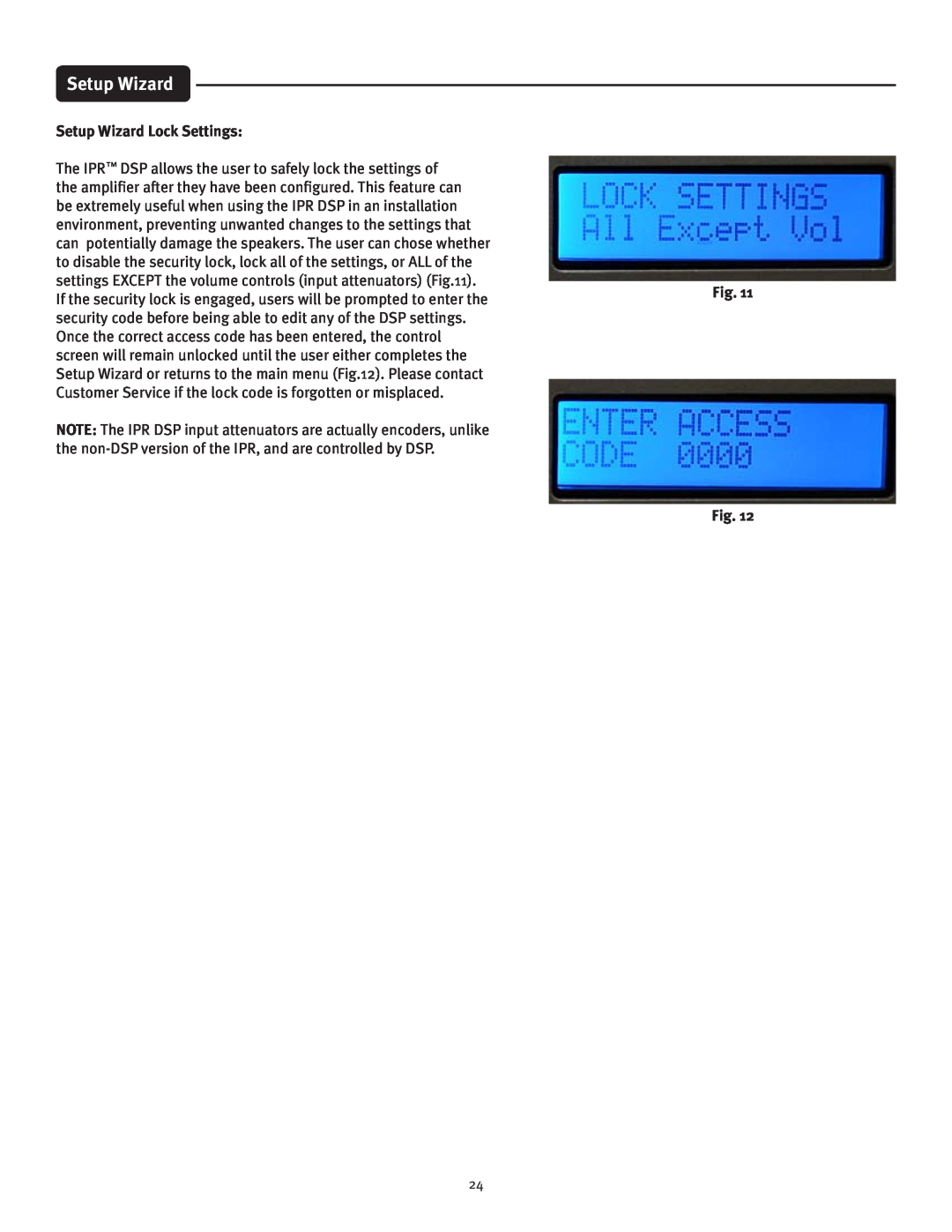 Peavey IPR 3000, IPR 6000, IPR 4500, IPR 1600 manual Setup Wizard Lock Settings 