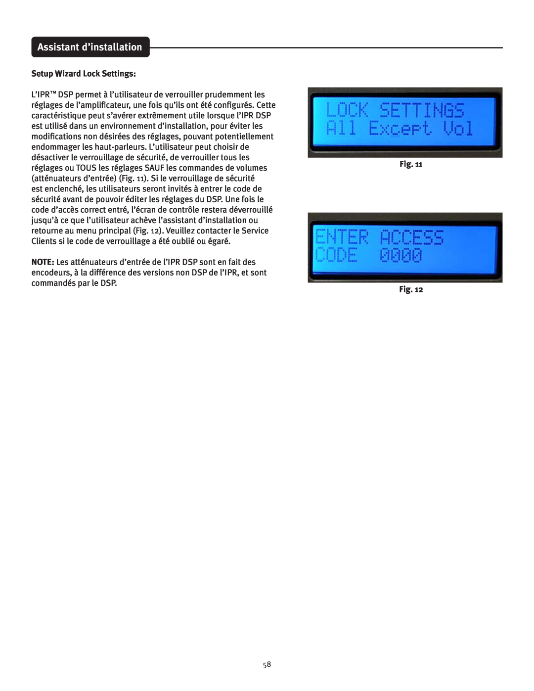 Peavey IPR 4500, IPR 3000, IPR 6000, IPR 1600 manual Assistant d’installation, Setup Wizard Lock Settings 