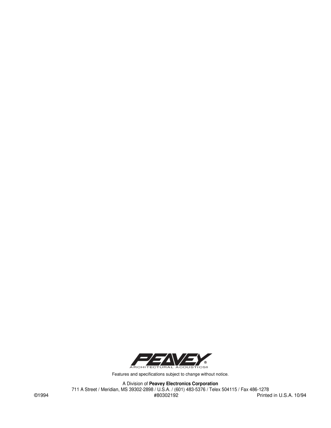 Peavey IRM 8150 manual #80302192 