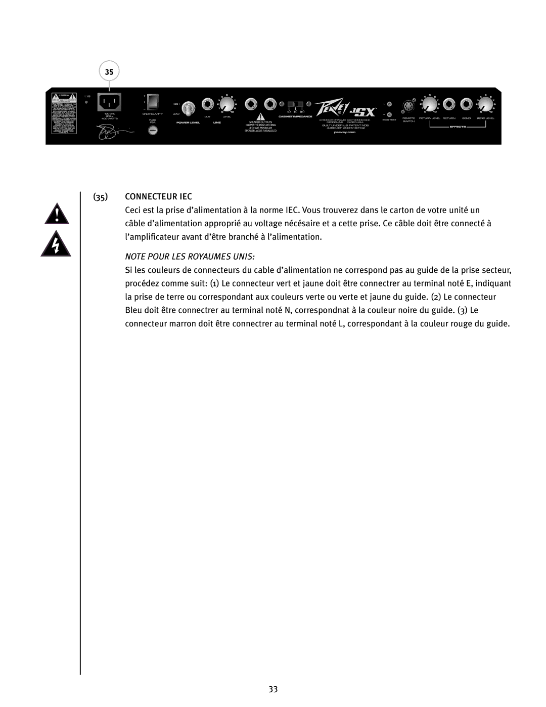 Peavey JSX 212 manual Connecteur IEC 