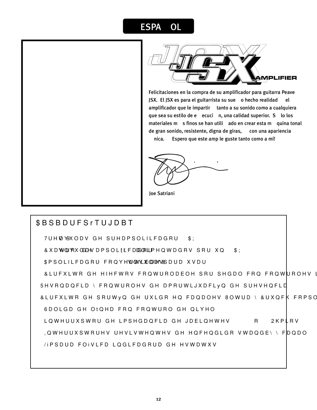 Peavey JSX Joe Satriani Signature All-Tube Amplifier manual Español 