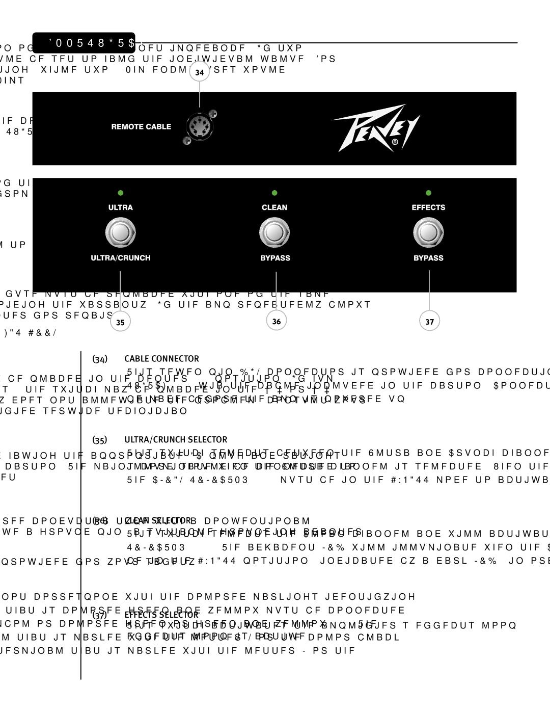 Peavey JSX Joe Satriani Signature All-Tube Amplifier manual O T S W I T C H, Cable Connector, ULTRA/CRUNCH Selector 