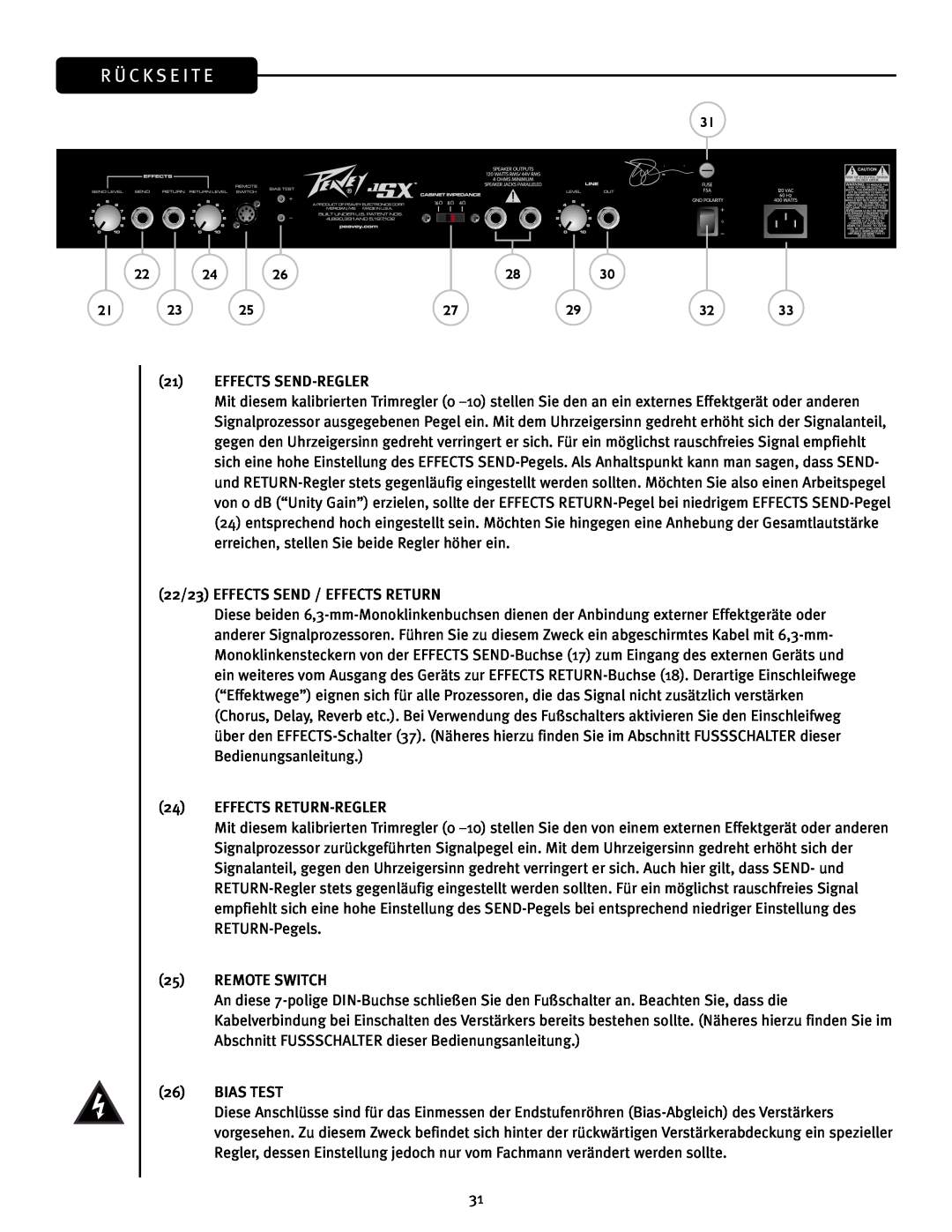Peavey JSX Joe Satriani Signature All-Tube Amplifier manual R Ü C K S E I T E 