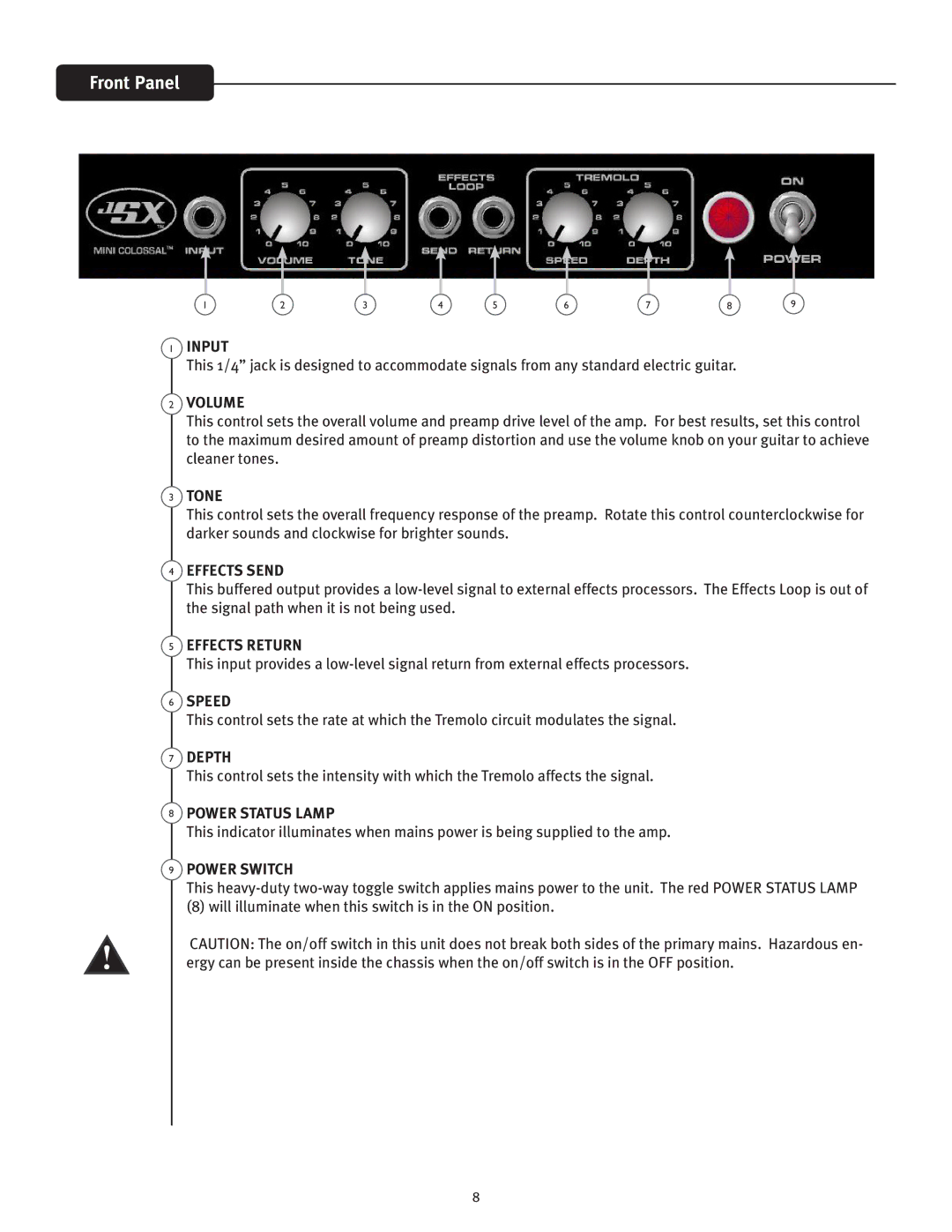 Peavey JSX Mini Colossal manual Front Panel 