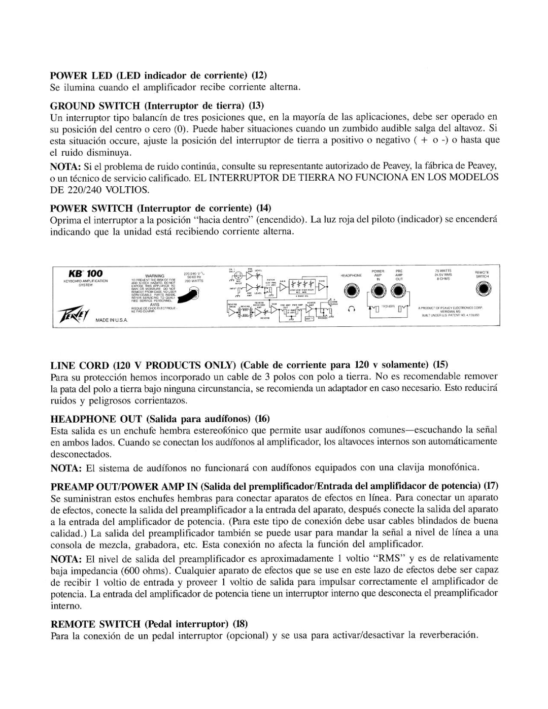 Peavey KB 100 manual 