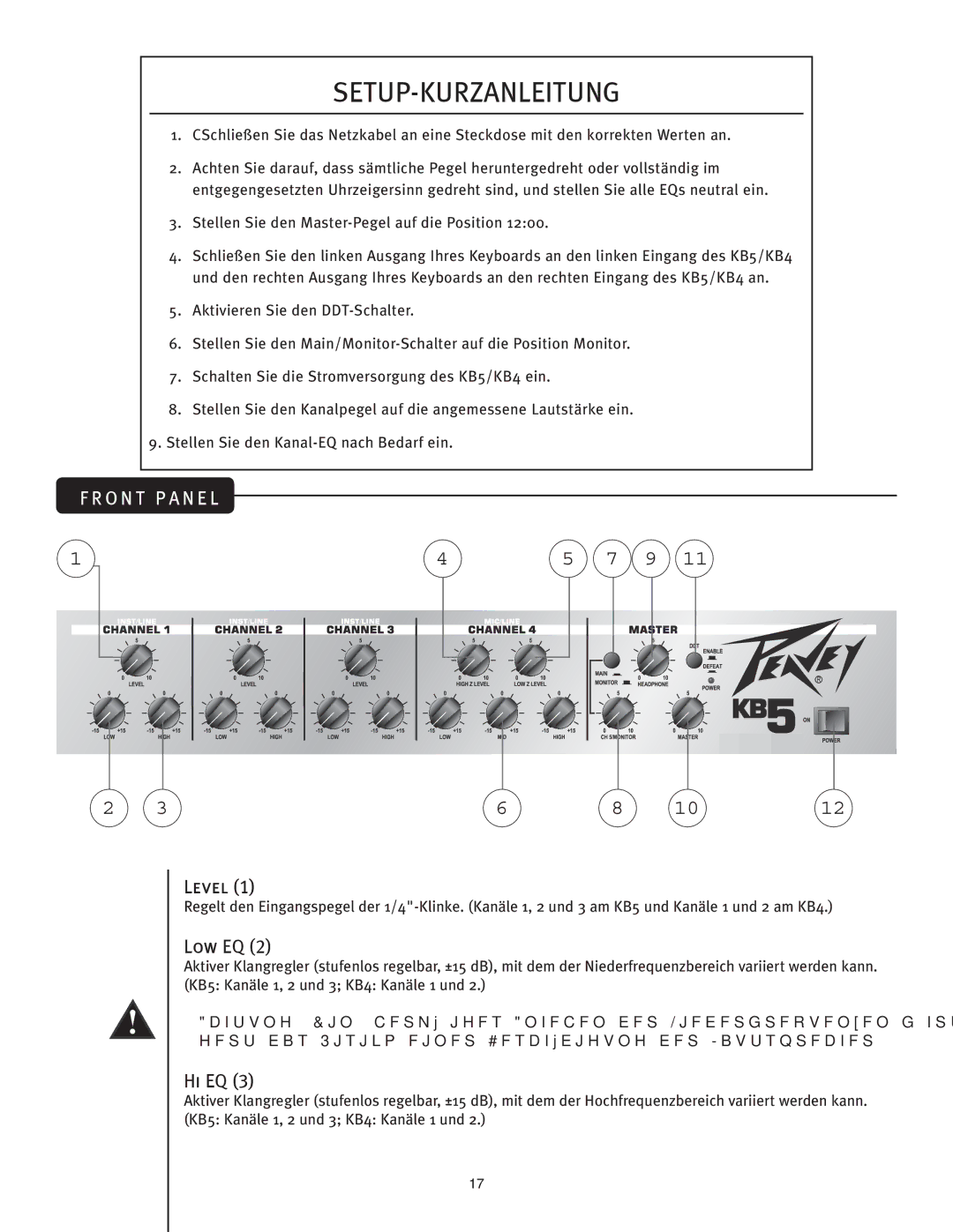 Peavey KB4/KB5 owner manual Setup-Kurzanleitung, Level 