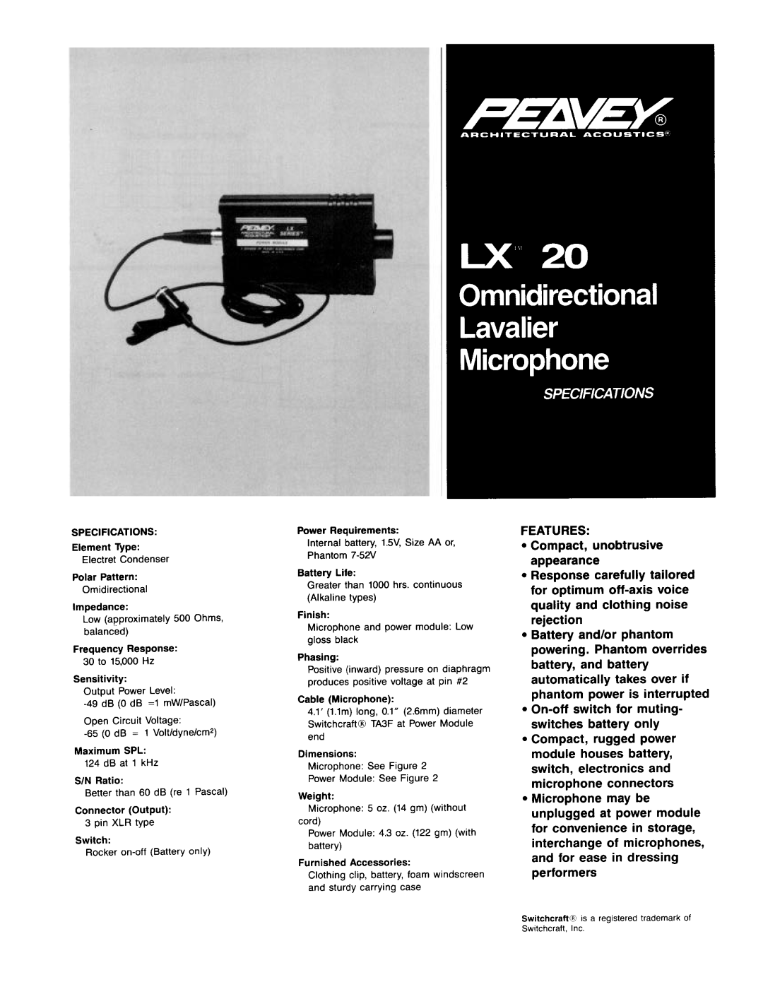 Peavey LX 20 manual 