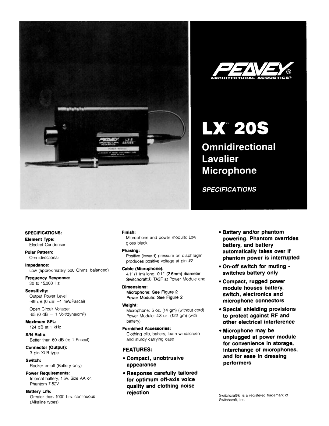 Peavey LX 20S manual 