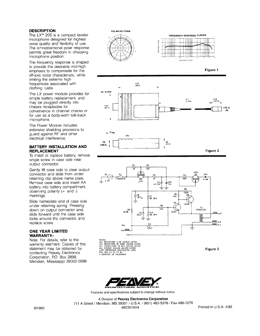 Peavey LX 20S manual 