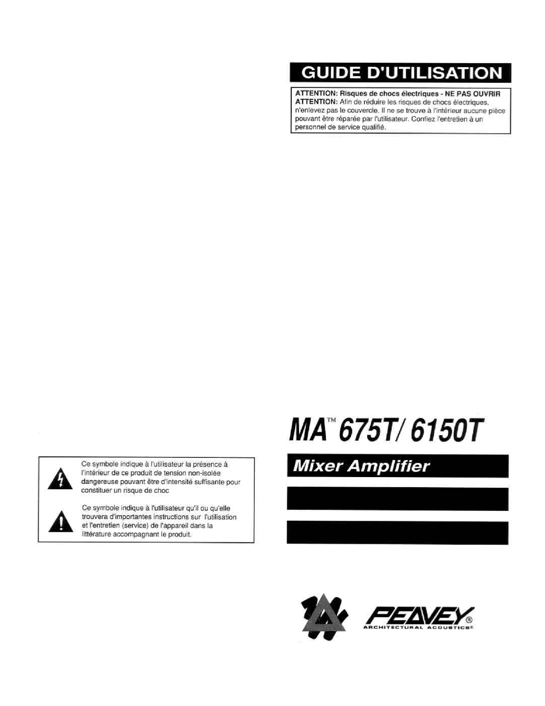 Peavey MA 675T, MA 6150T manual 