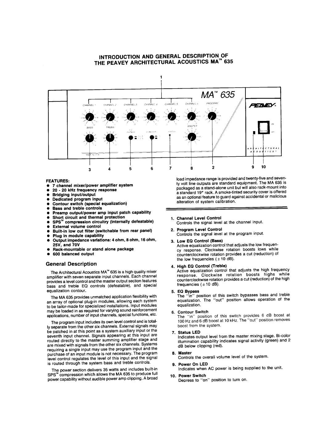 Peavey MA 635 manual 