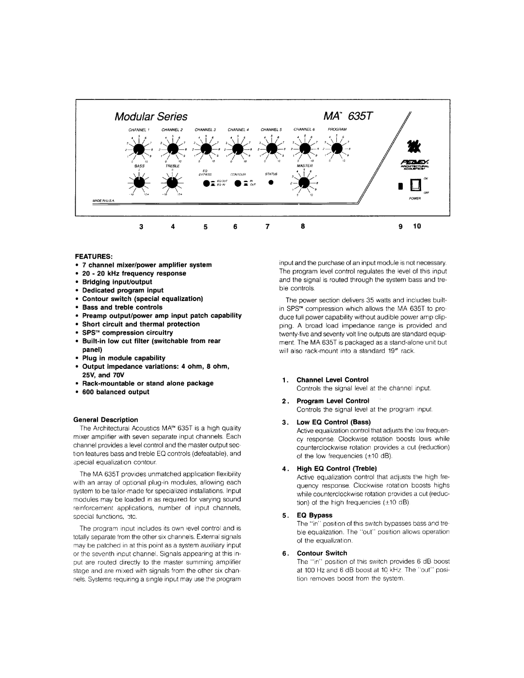 Peavey MA 635T manual 