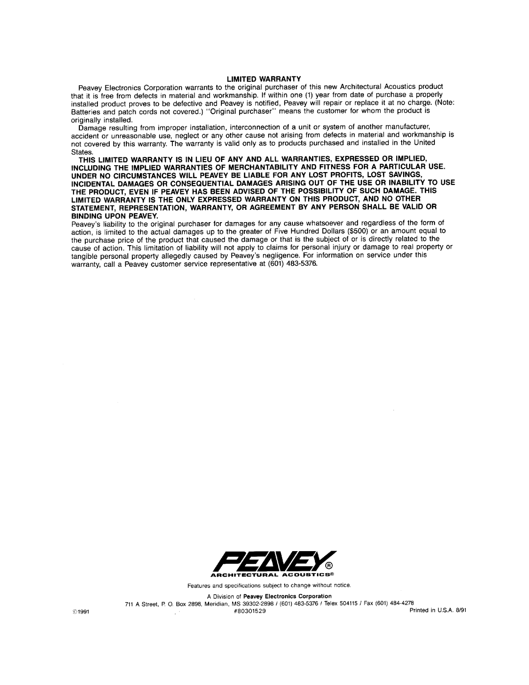 Peavey MA 635T manual 