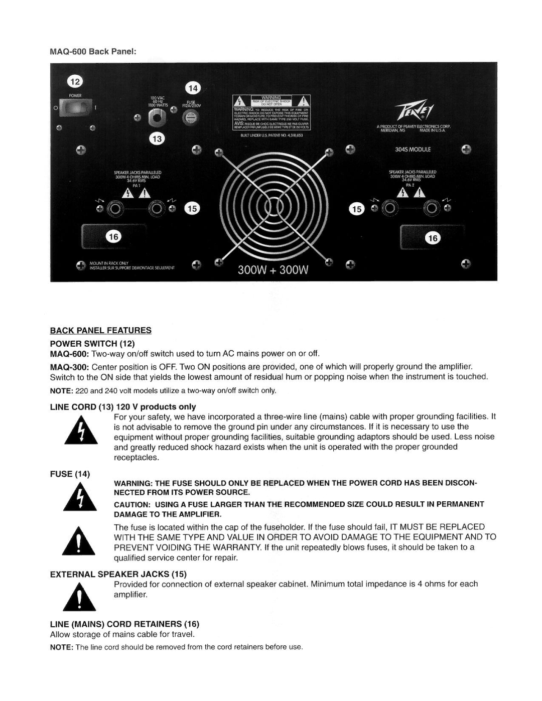 Peavey MAQ 300, MAQ 600 manual 