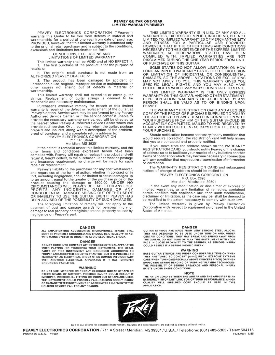 Peavey Milestone 12 manual 