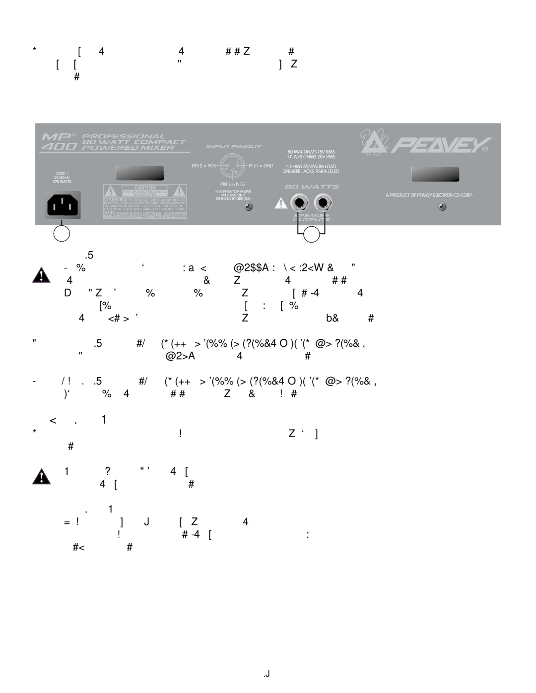 Peavey MP 400 manual Alimentation, Panneau Arriere, Connexions DES HAUT-PARLEURS, Support D’ALIMENTATION CEI 