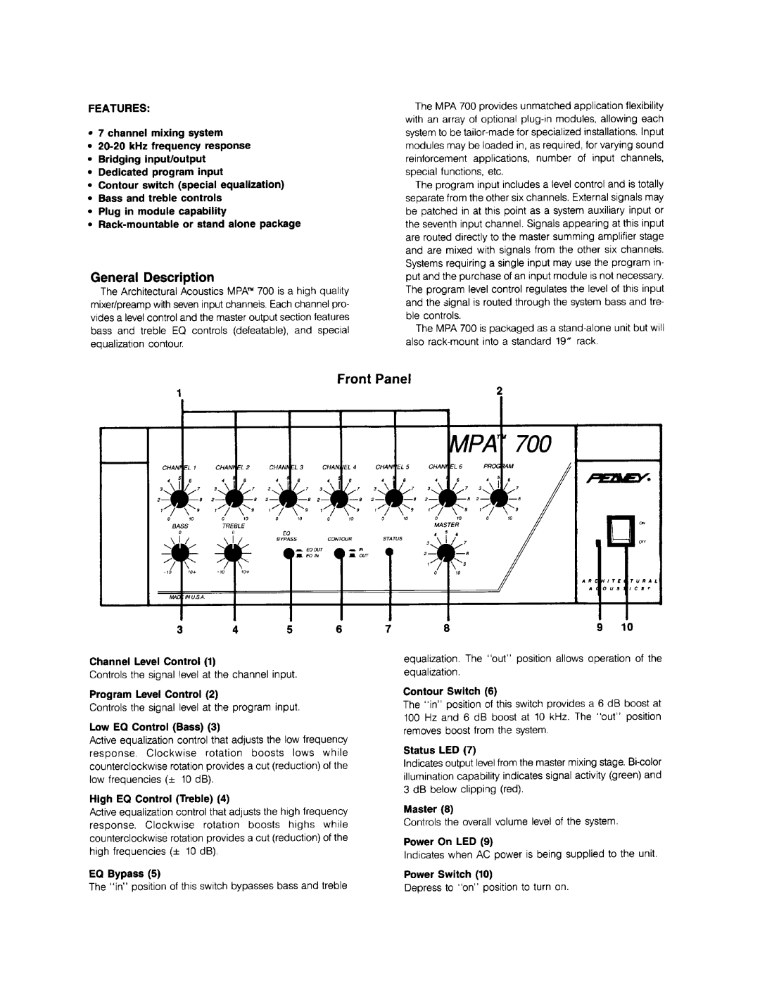 Peavey MPA 700 manual 