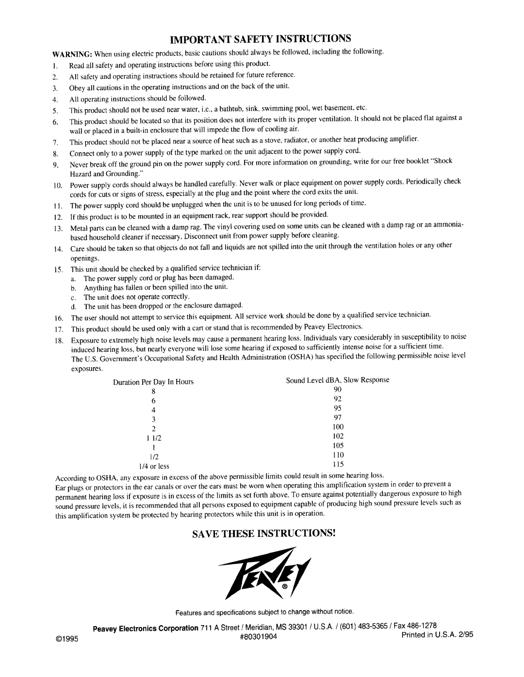 Peavey Multi-Effects Bass Preamp manual 