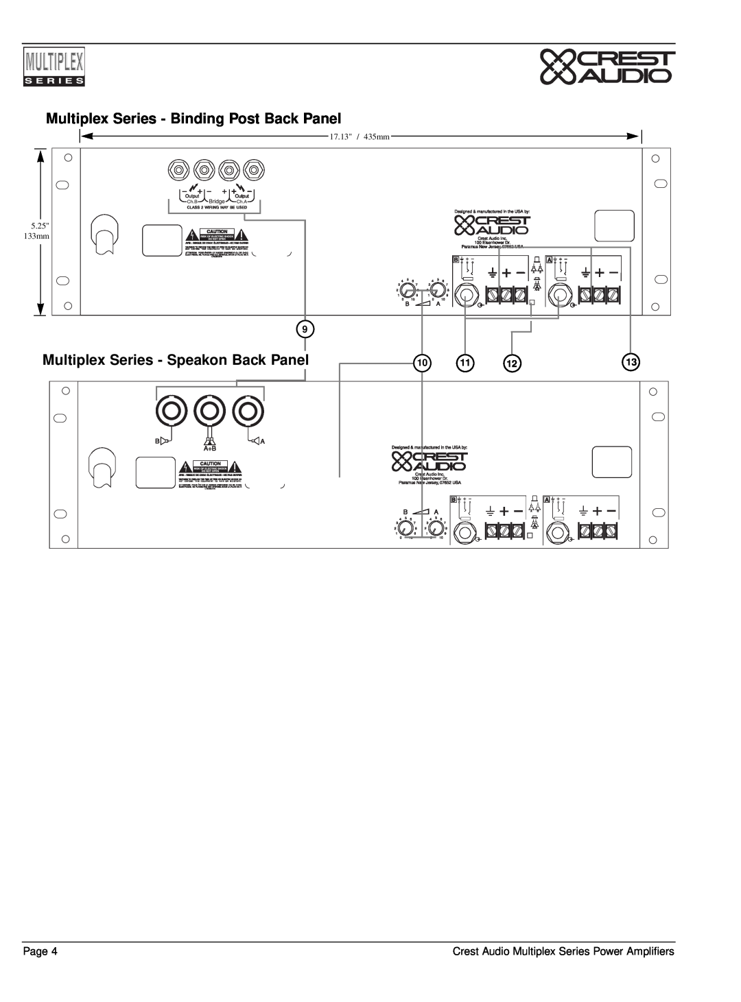 Peavey Multiplex Series - Binding Post Back Panel, Multiplex Series - Speakon Back Panel, Page, 17.13 / 435mm 
