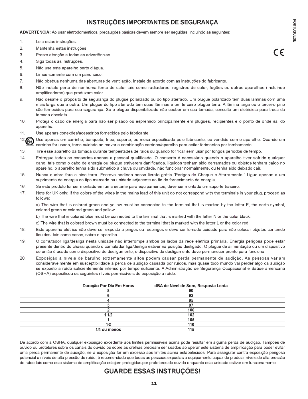 Peavey not available manual Guarde Essas Instruções, Instruções Importantes DE Segurança 