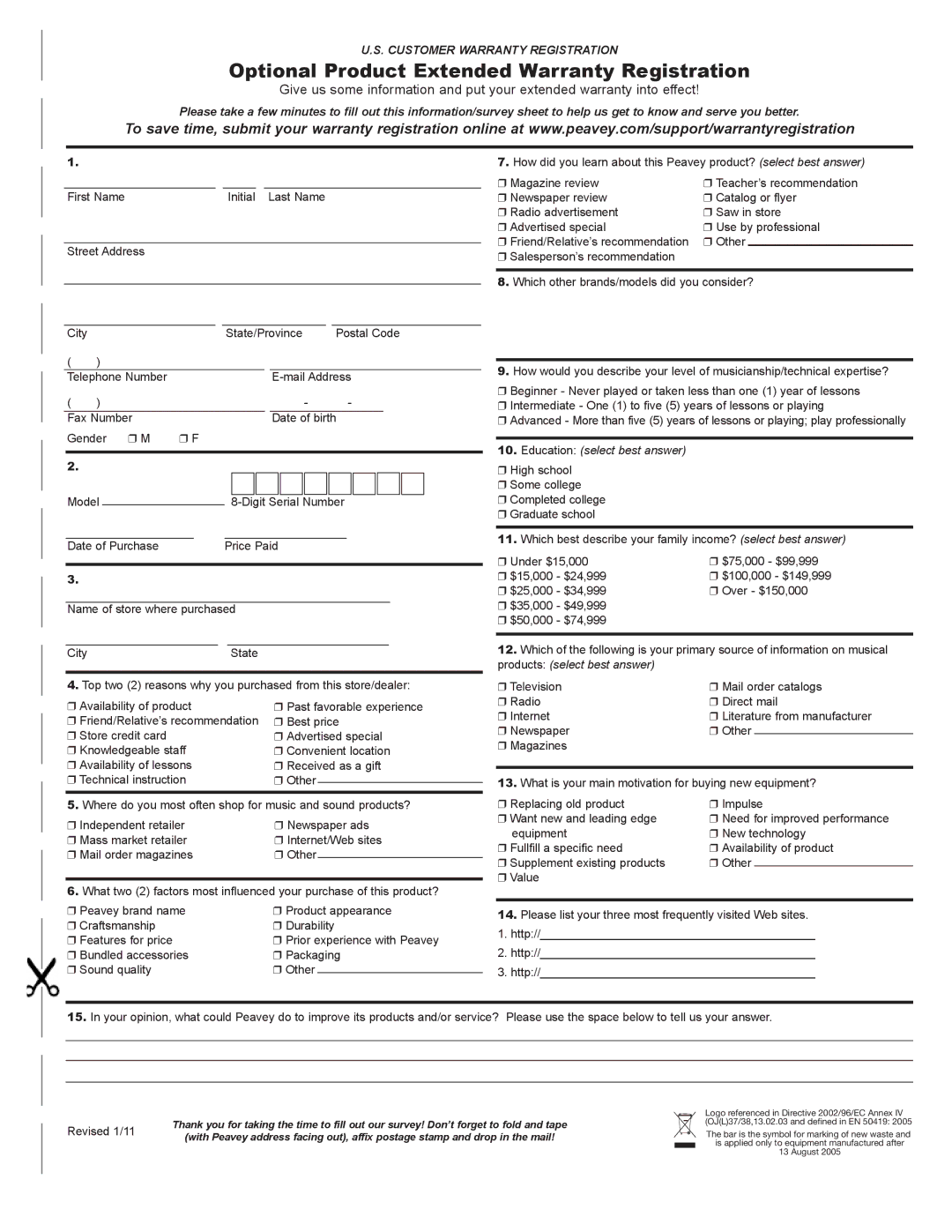 Peavey not available manual Optional Product Extended Warranty Registration 