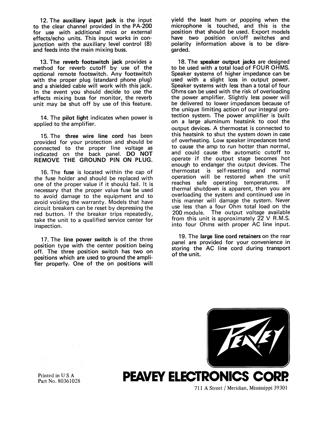 Peavey PA 200 manual 