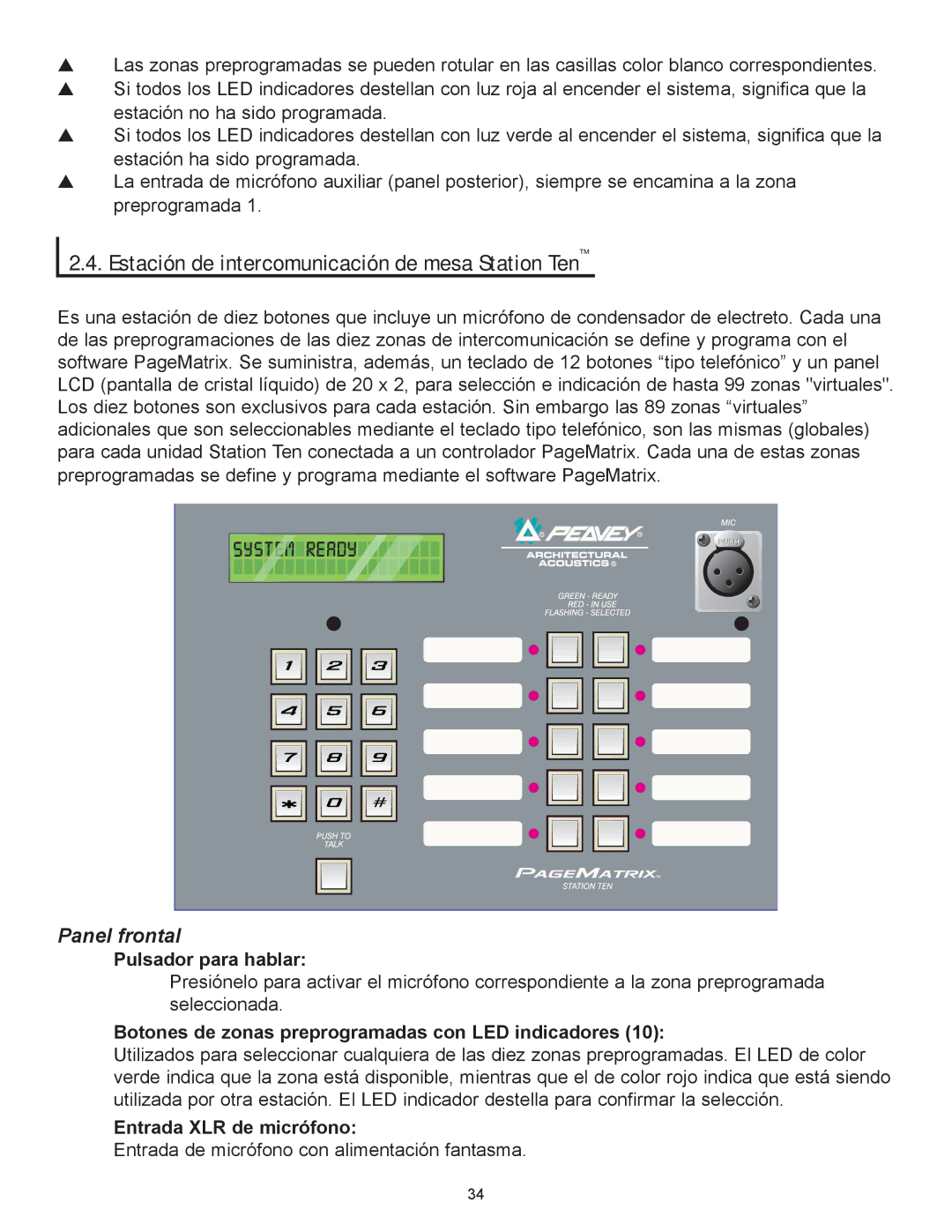 Peavey PageMatrix owner manual Estación de intercomunicación de mesa Station Ten 