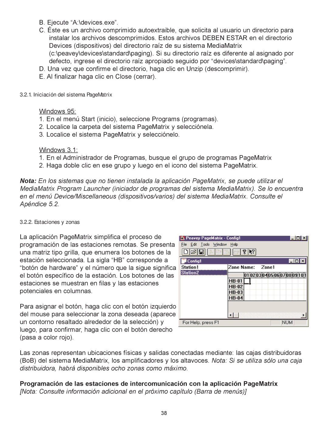 Peavey owner manual Iniciación del sistema PageMatrix, Estaciones y zonas 