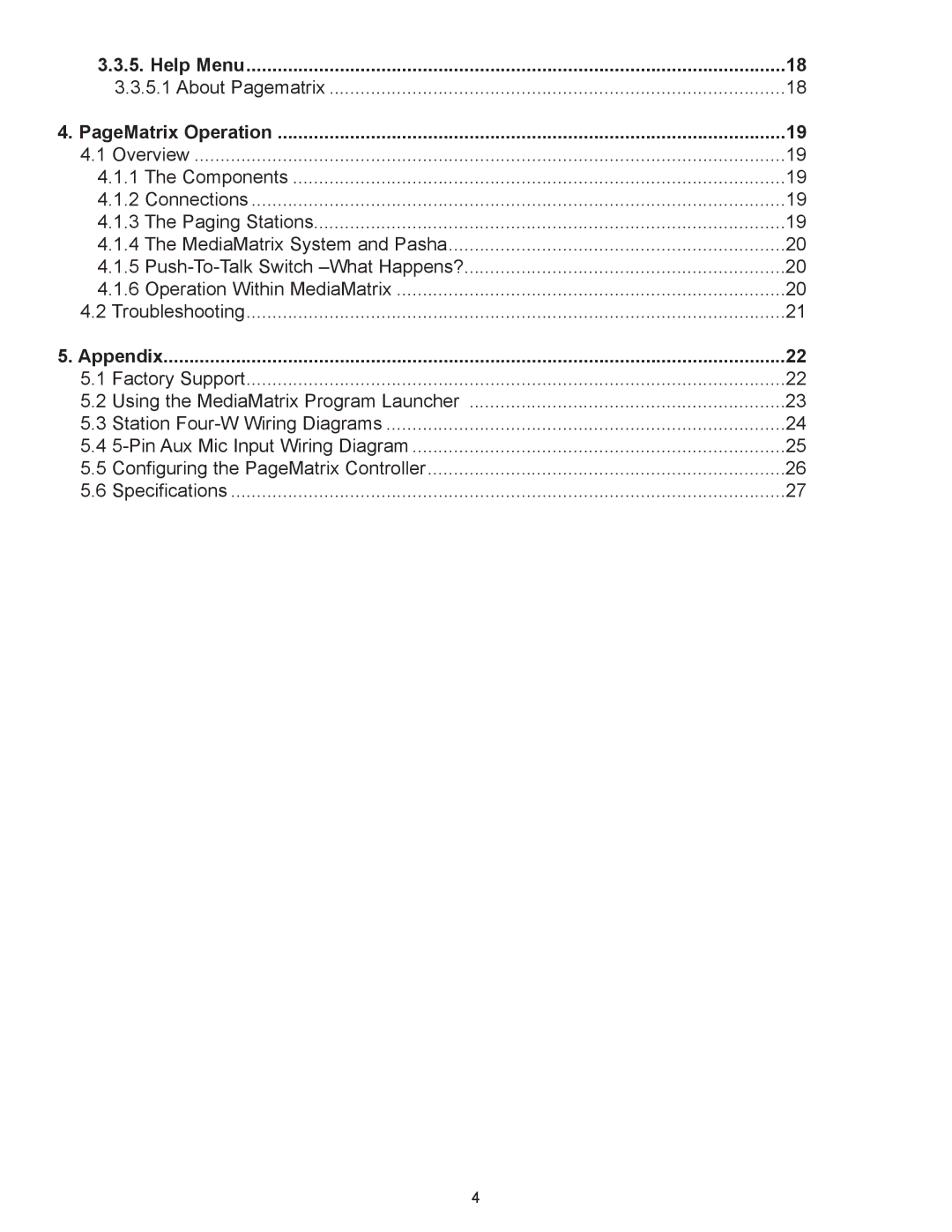 Peavey owner manual Help Menu, PageMatrix Operation, Appendix 