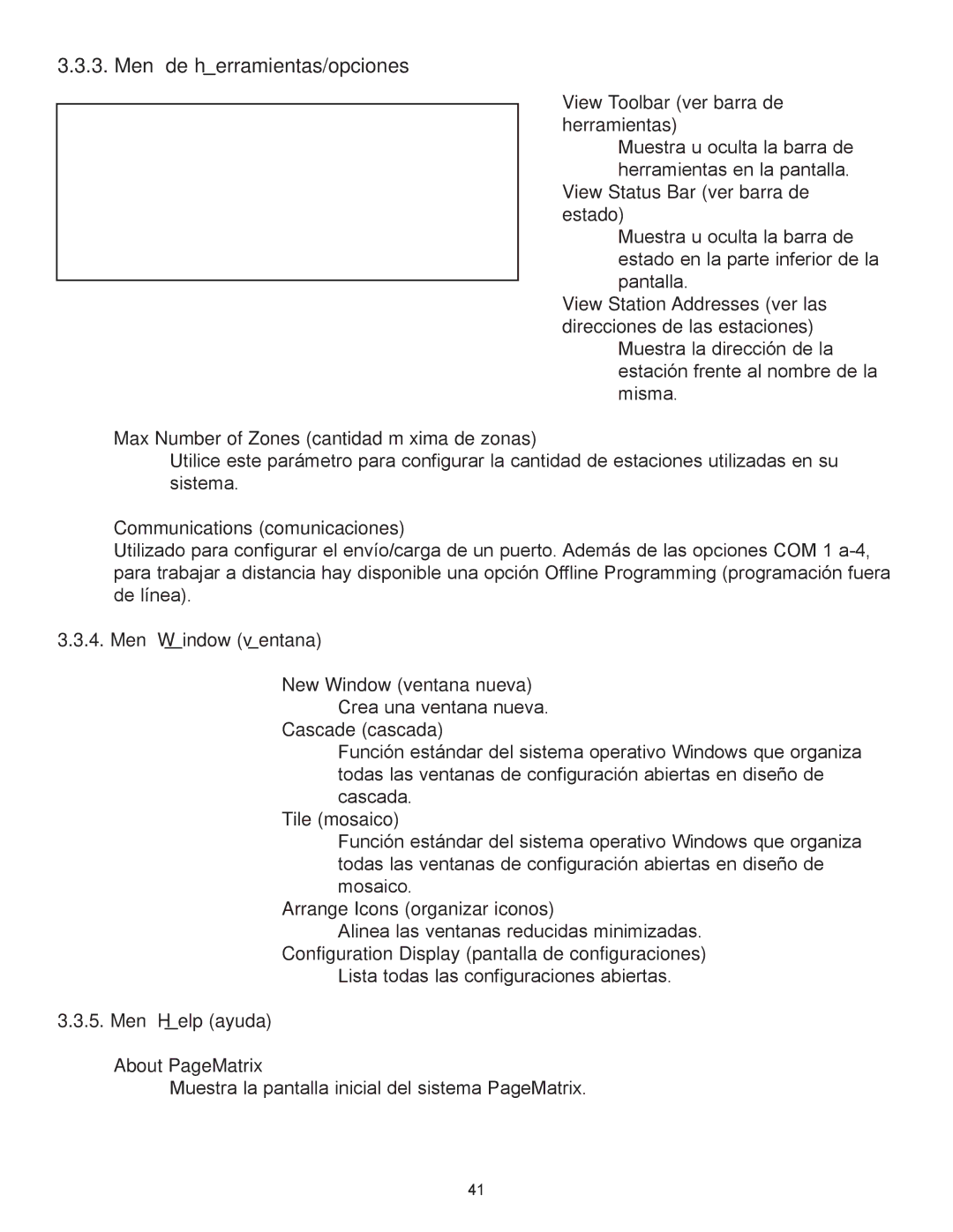 Peavey PageMatrix owner manual Menœ de herramientas/opciones 