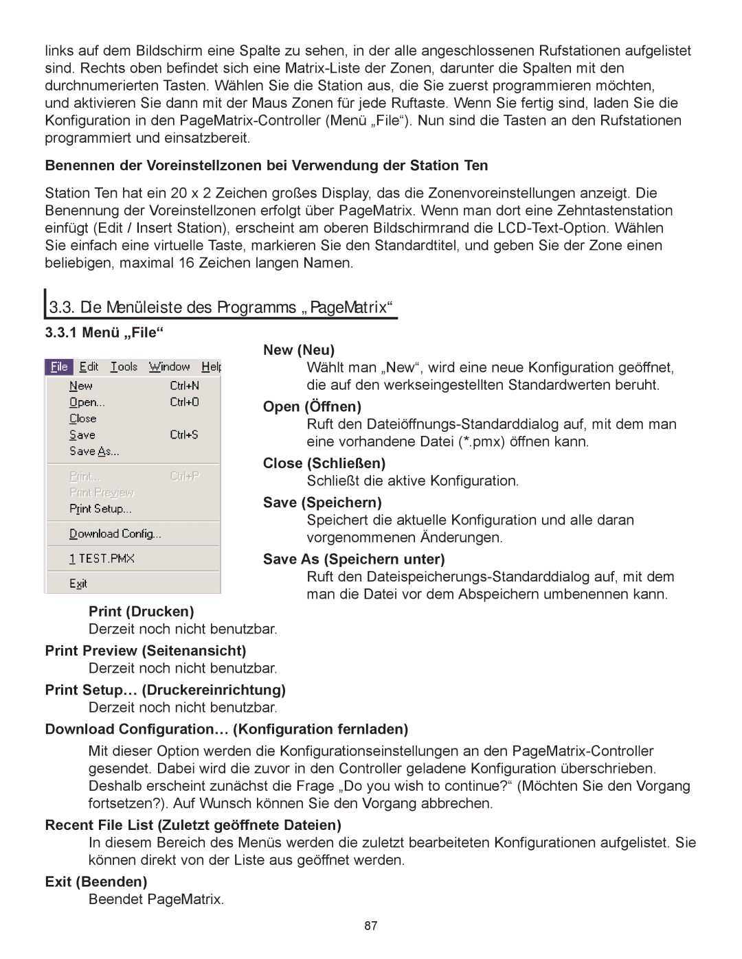 Peavey owner manual Die Menüleiste des Programms „PageMatrix 