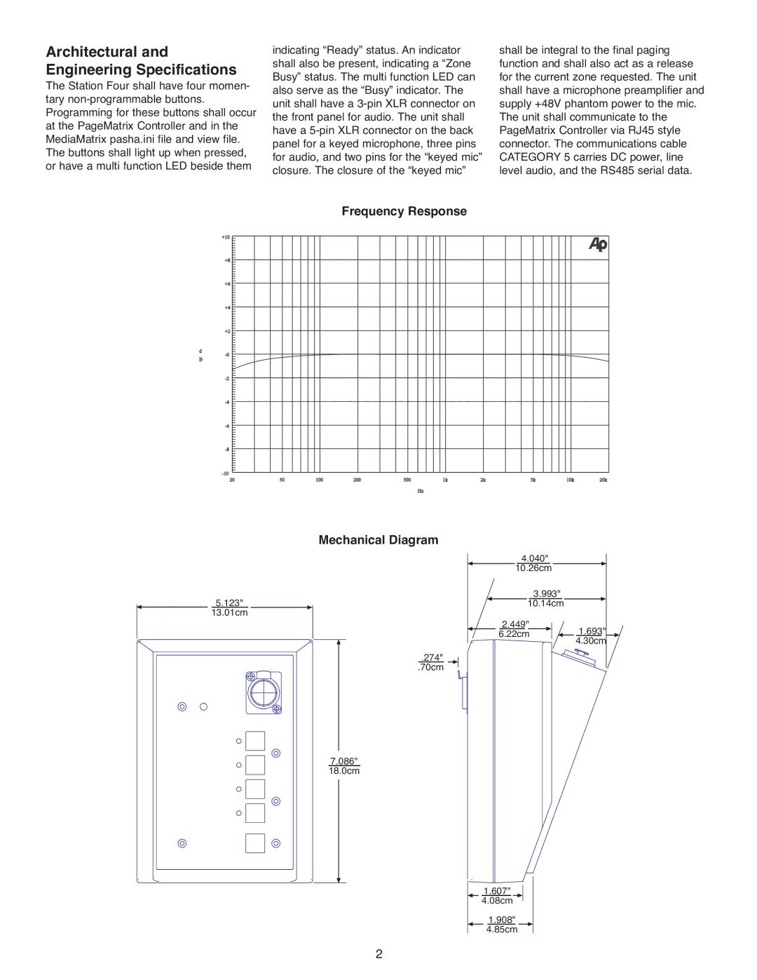 Peavey PageMatrix specifications Architectural and Engineering Specifications, Mechanical Diagram 