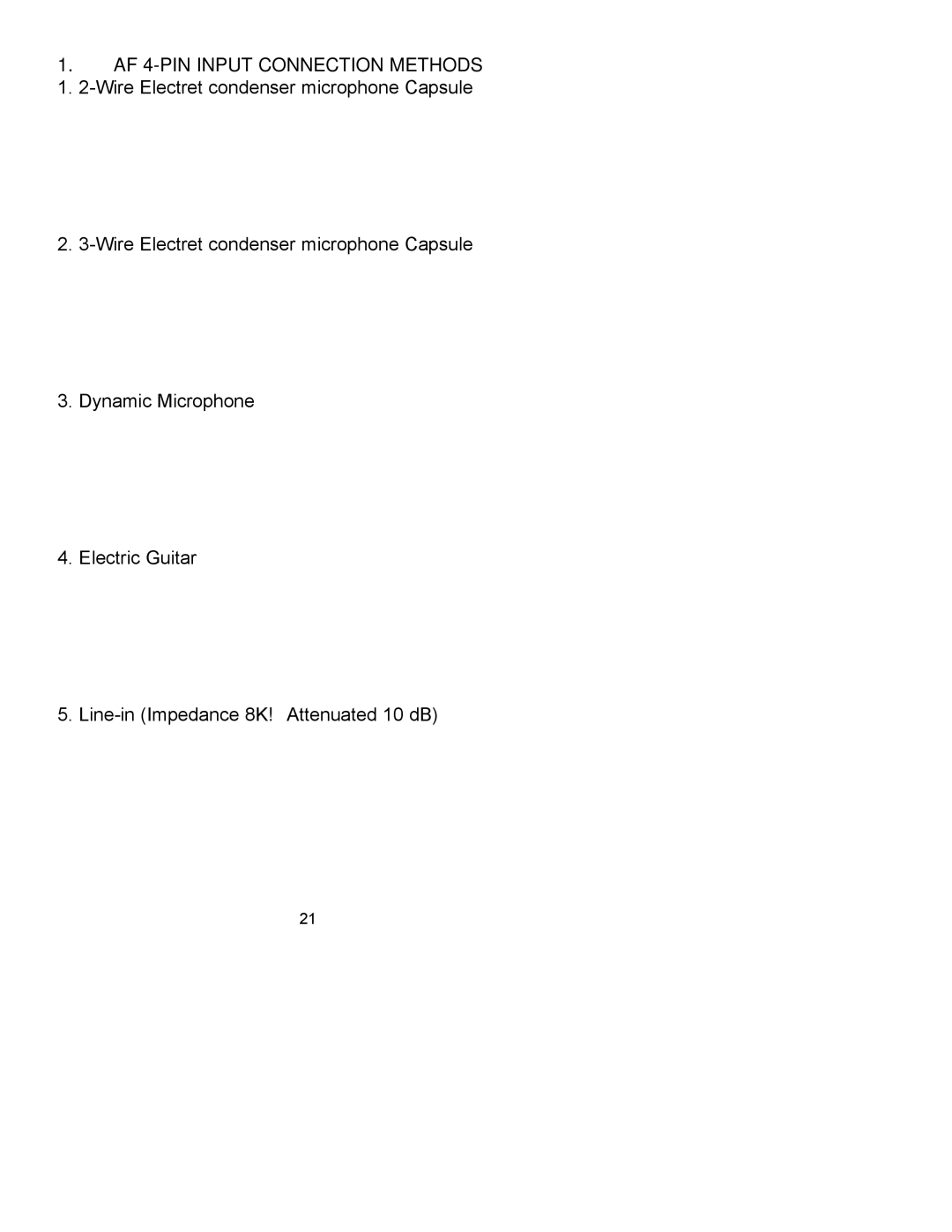 Peavey PCX-U302 manual AF 4-PIN Input Connection Methods 