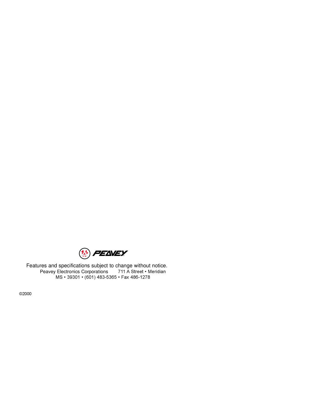 Peavey PCX-U302 manual Features and specifications subject to change without notice 