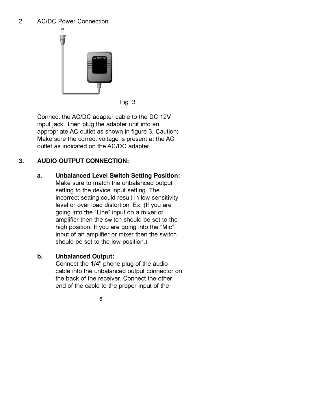 Peavey PCX-U302 manual Audio Output Connection, Unbalanced Output 