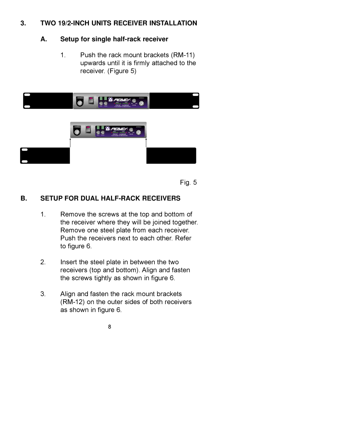 Peavey PCX-U302 manual Setup for Dual HALF-RACK Receivers 