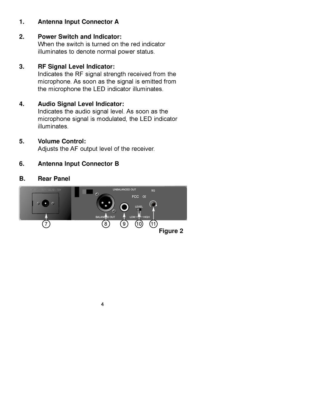 Peavey PCX-V12 manual Antenna Input Connector a Power Switch and Indicator, RF Signal Level Indicator, Volume Control 