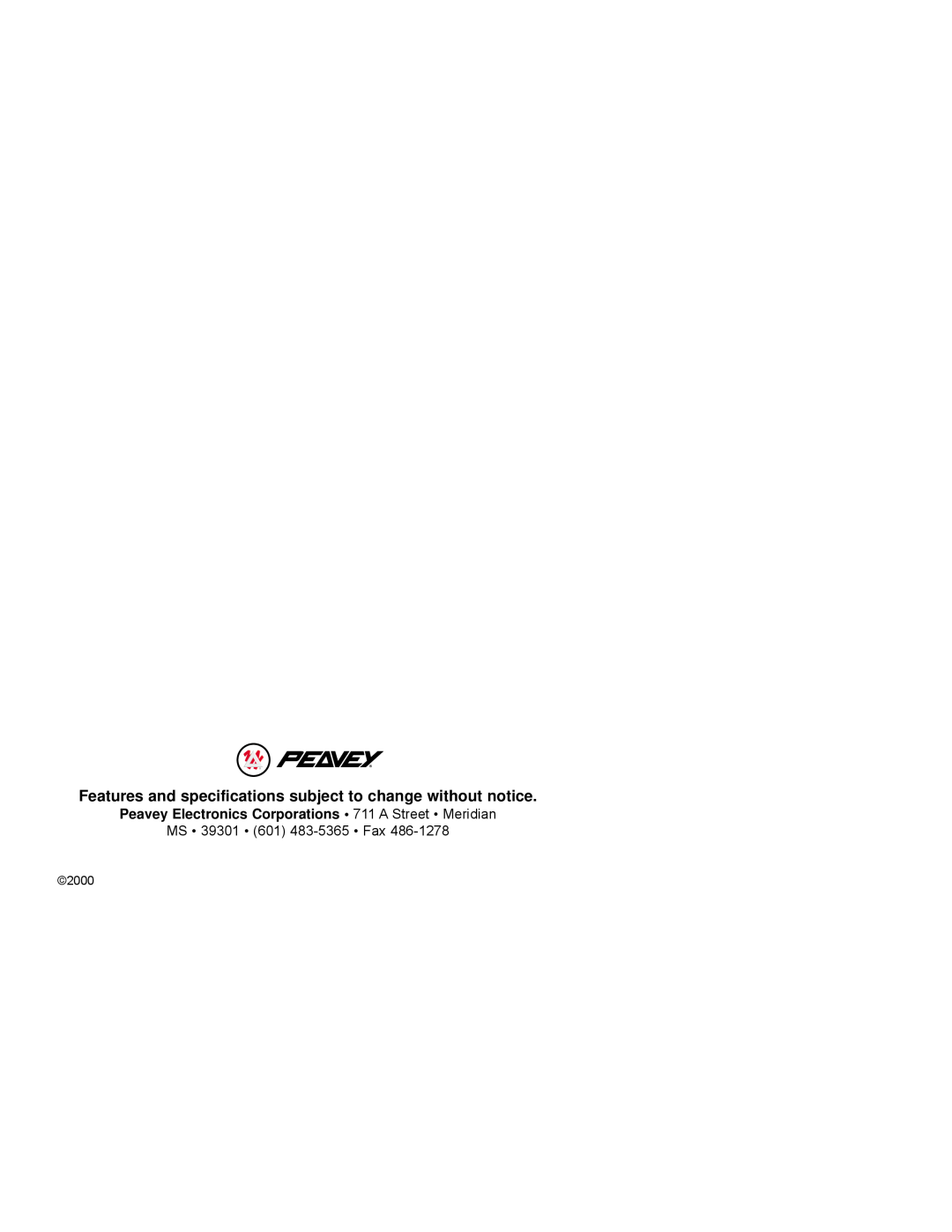 Peavey PCX-V12 manual MS 39301 601 483-5365 Fax, 2000 