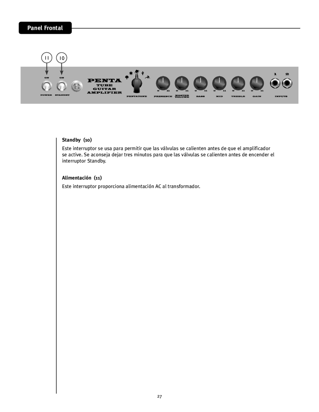 Peavey Penta Tube Amplifier owner manual Standby, Alimentación 