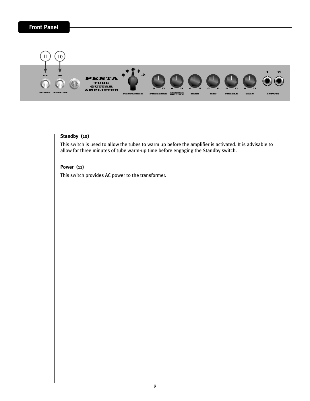 Peavey Penta Tube Amplifier owner manual Standby, Power 