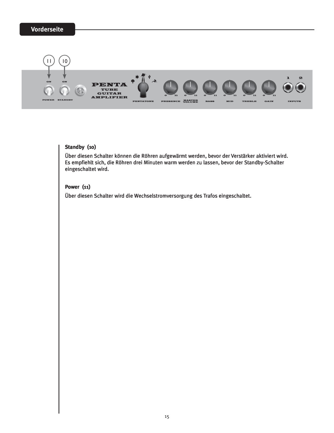 Peavey Penta Tube Amplifier owner manual Vorderseite, Standby, Power 