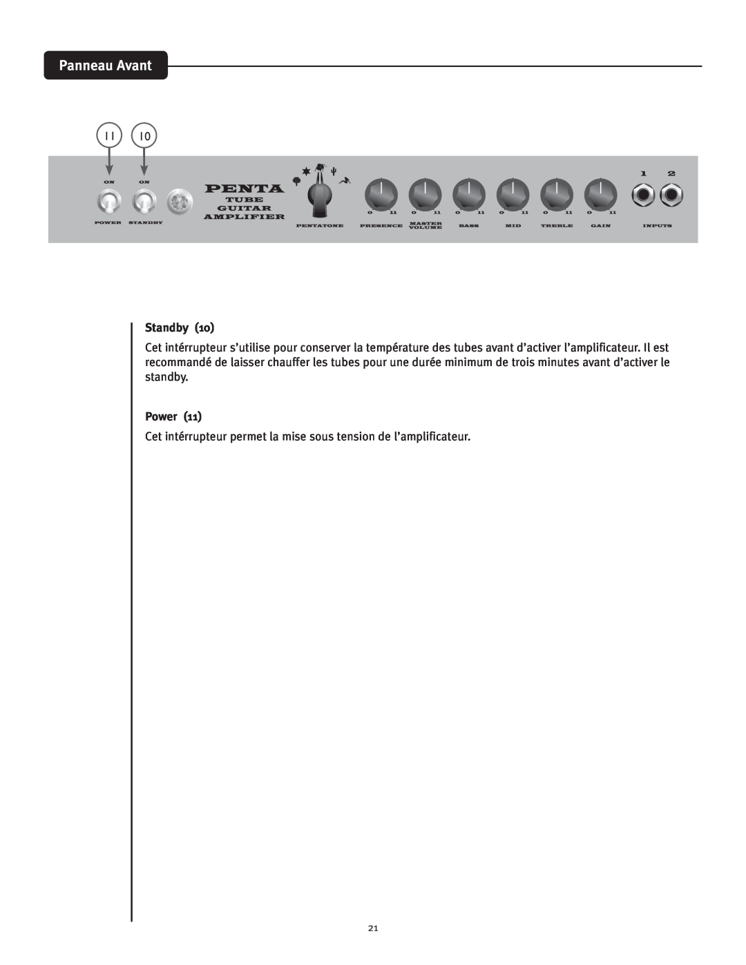 Peavey Penta Tube Amplifier owner manual Panneau Avant, Standby, Power 