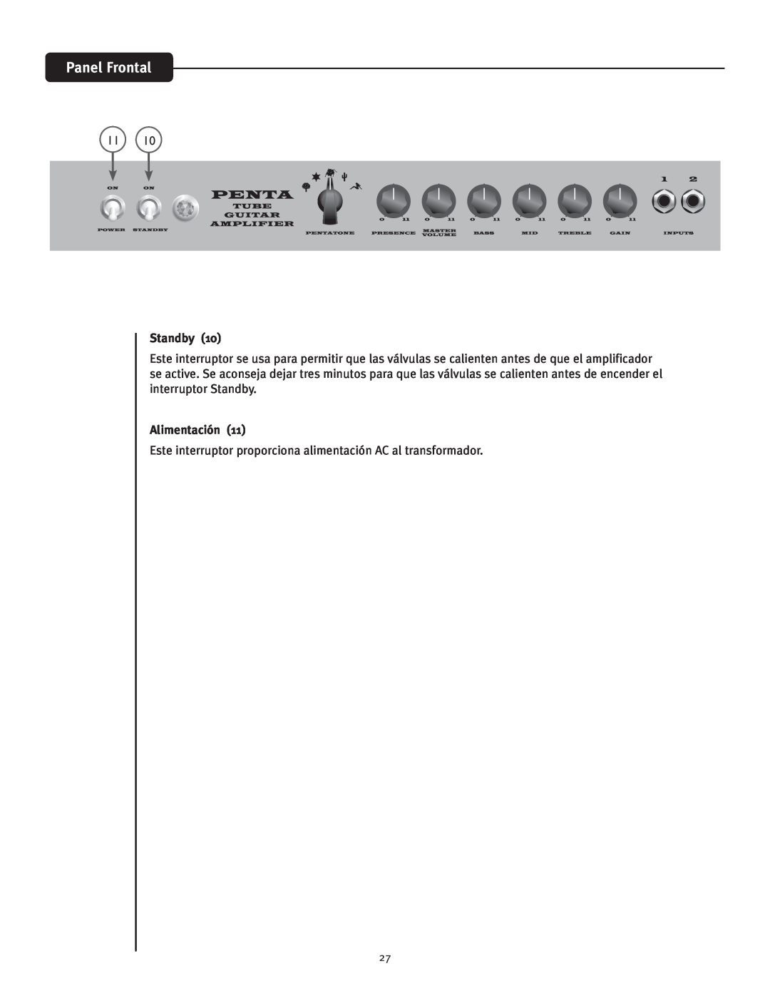 Peavey Penta Tube Amplifier owner manual Alimentación, Panel Frontal, Standby 