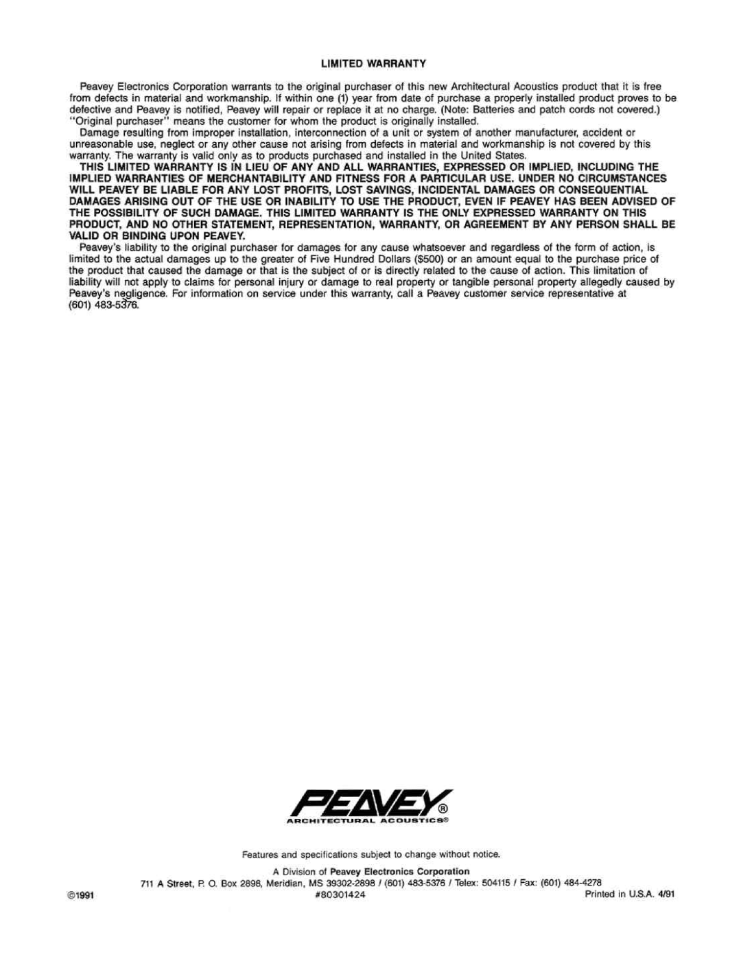 Peavey Performance Series manual 
