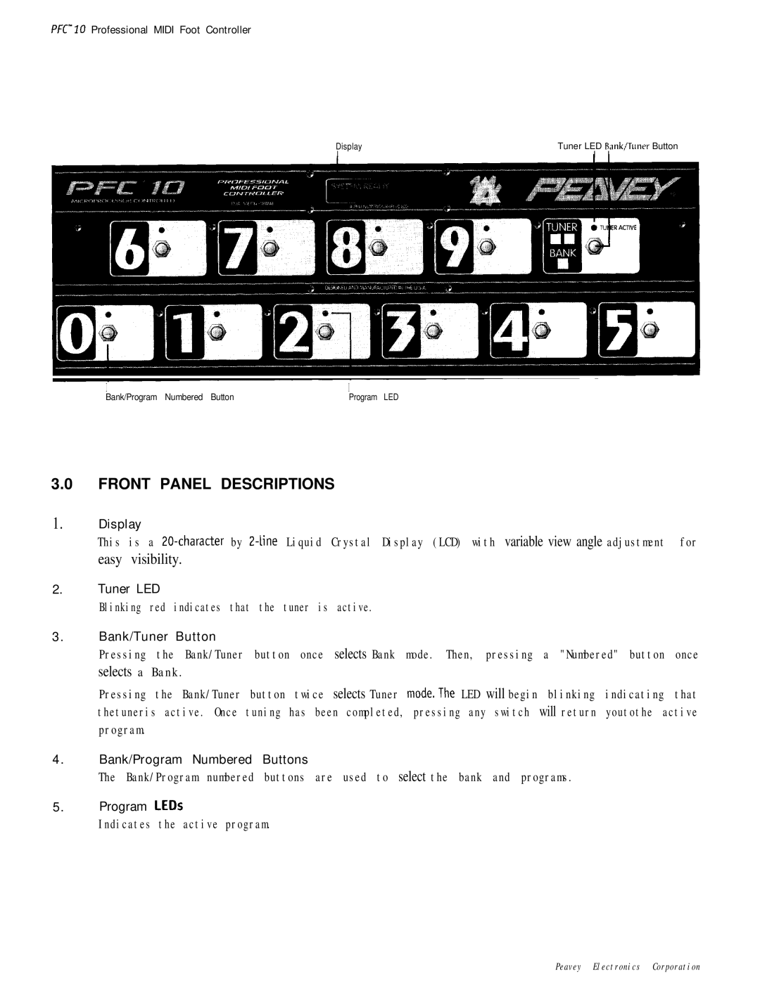 Peavey PFC 10 manual Front Panel Descriptions, Display 