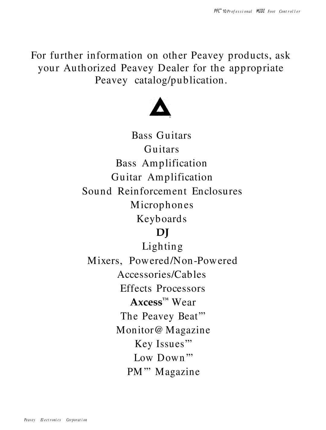 Peavey manual PFC 10 Professional Midi Foot Controller 