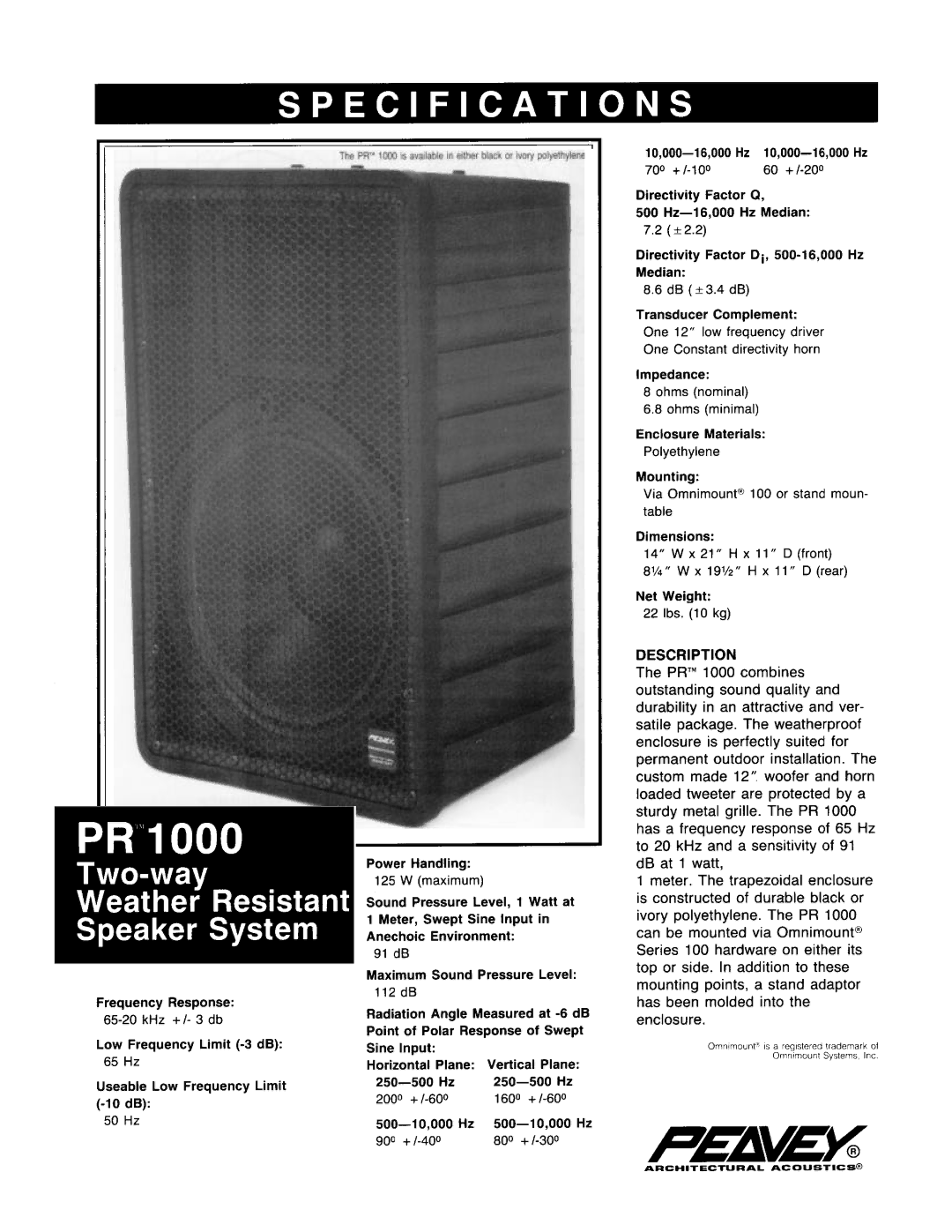 Peavey PR 1000 manual 