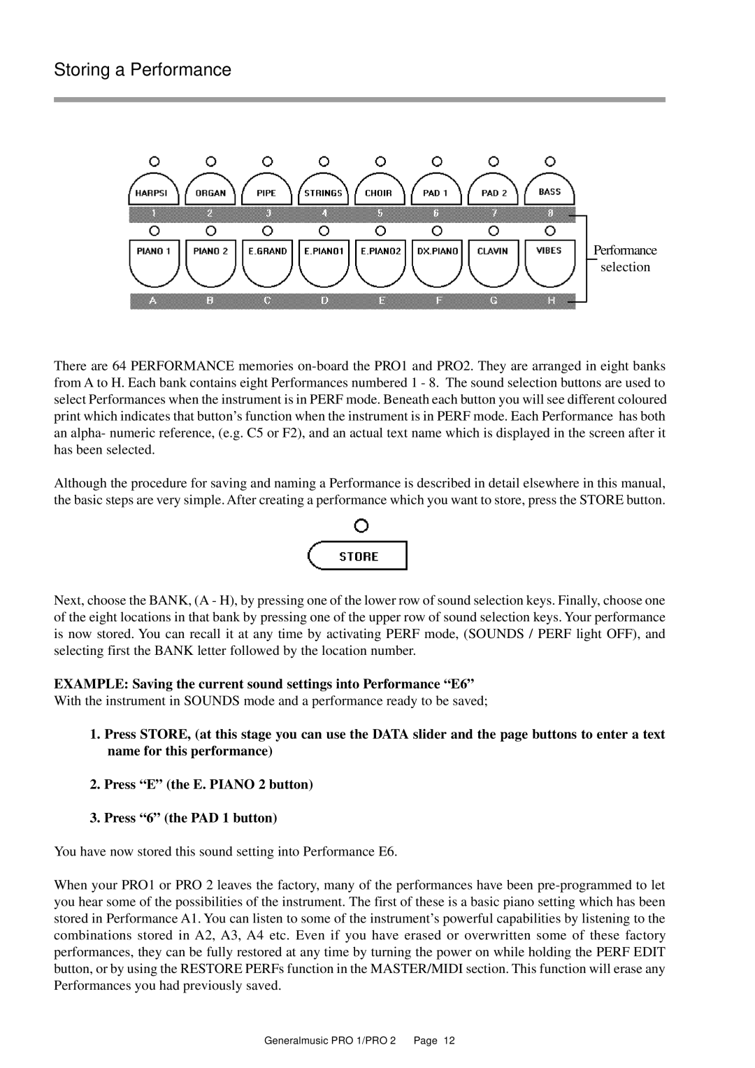 Peavey Pro 1, Pro 2 owner manual Storing a Performance 