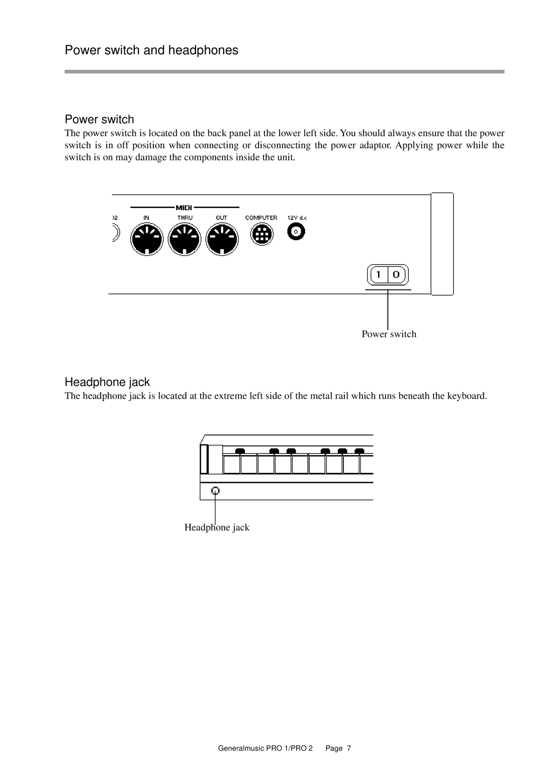 Peavey Pro 2, Pro 1 owner manual Power switch and headphones, Headphone jack 